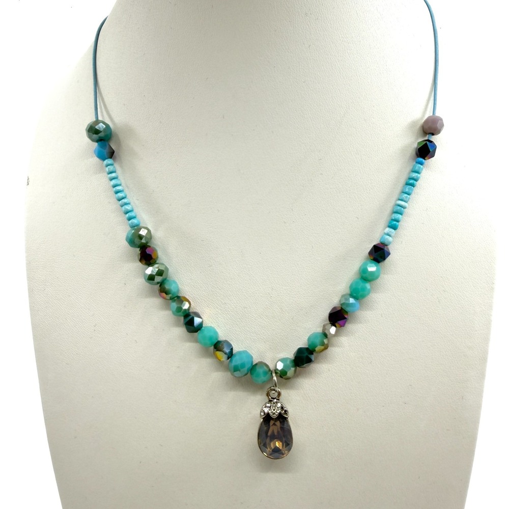 Boho Teardrop Crystal Beaded Statement Necklace Festival Jewelry Gift for Her